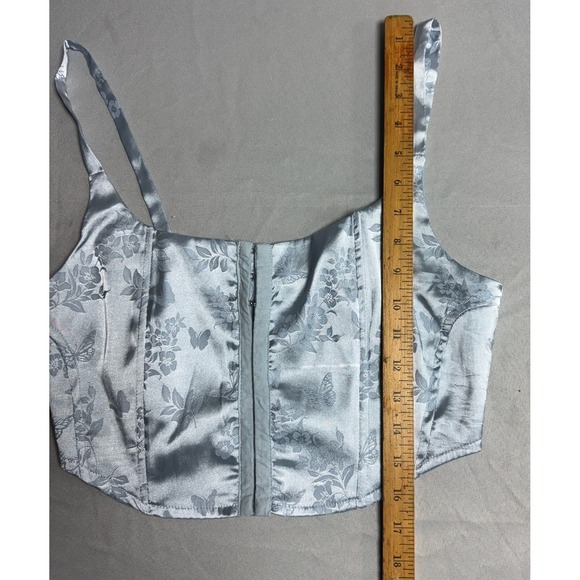 Light Blue Womens Medium Cropped Corset Top Regency Coquette Feminine Romantic - Picture 11 of 16